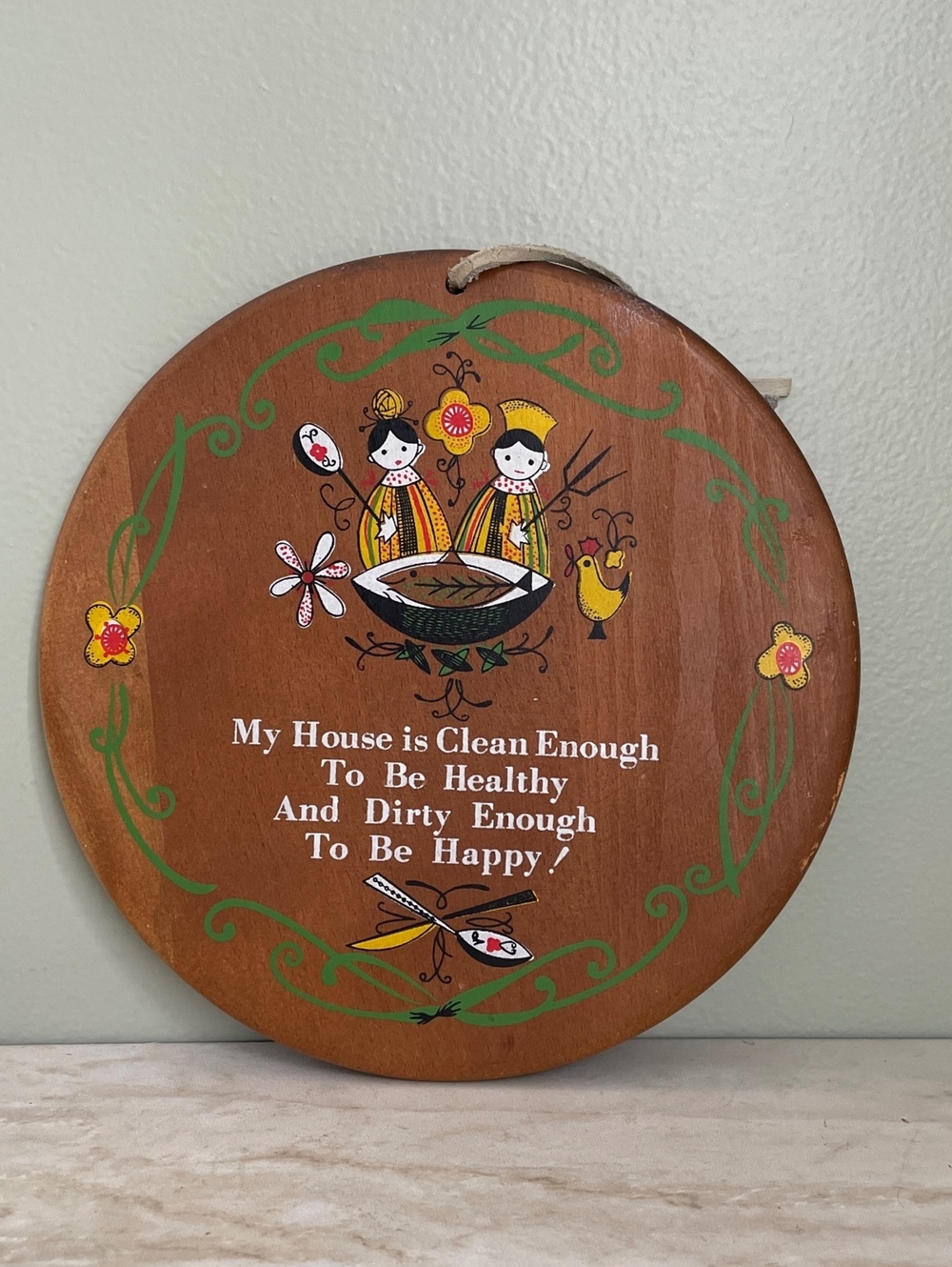 Vintage Enesco Wooden Kitchen Wall Plaque 9" | Funny Folk Art